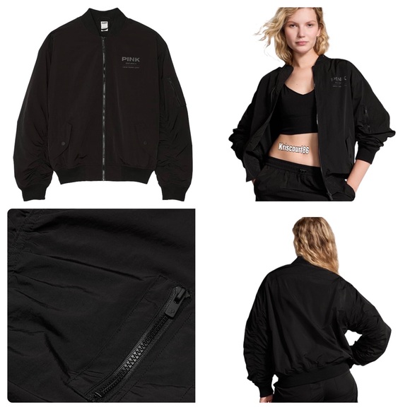 Victoria’s Secret PINK Black Bomber Jacket NEW WITH TAGS - Picture 1 of 16